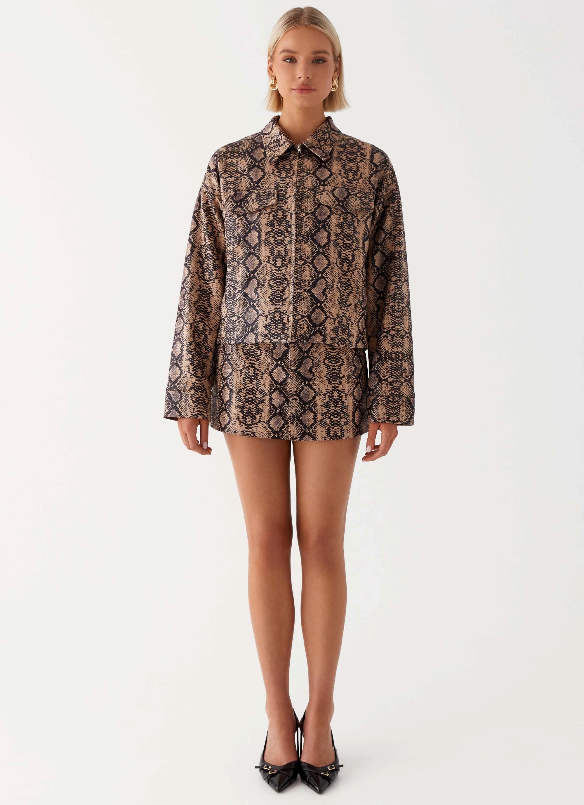 Durable Water Repellent Finish Bethany Oversized Jacket - Snake