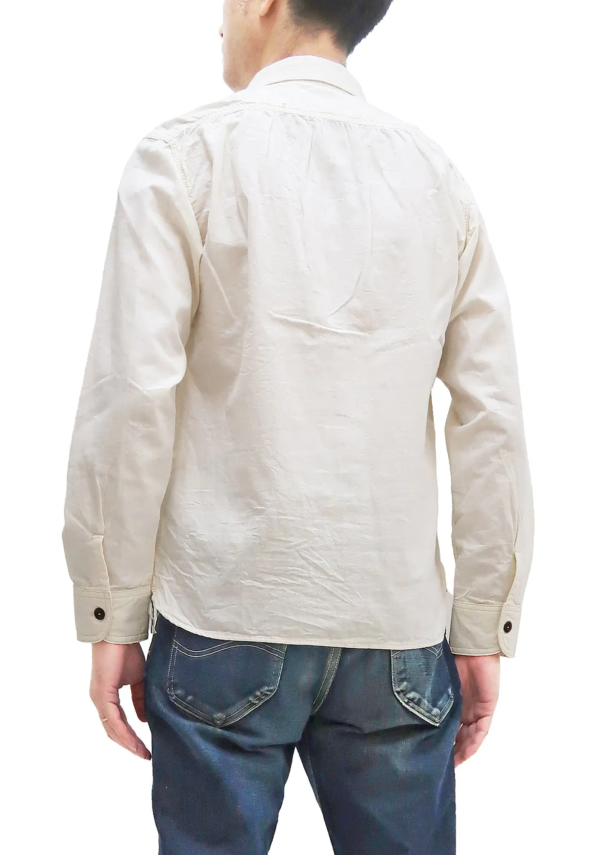 Momotaro Jeans Chambray Shirt Men's Solid Long Sleeve Button Up Work Shirt MS044 Natural