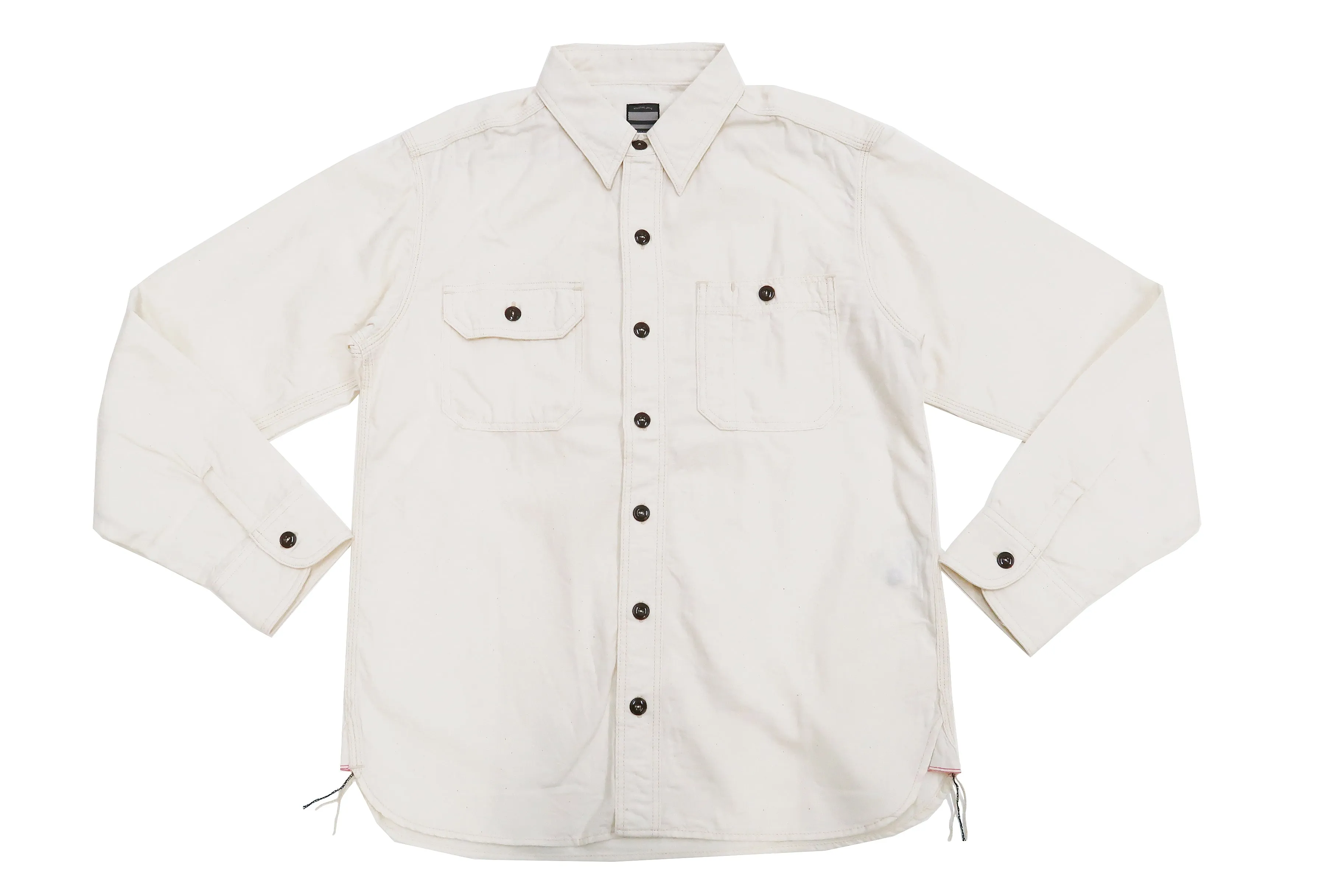 Momotaro Jeans Chambray Shirt Men's Solid Long Sleeve Button Up Work Shirt MS044 Natural
