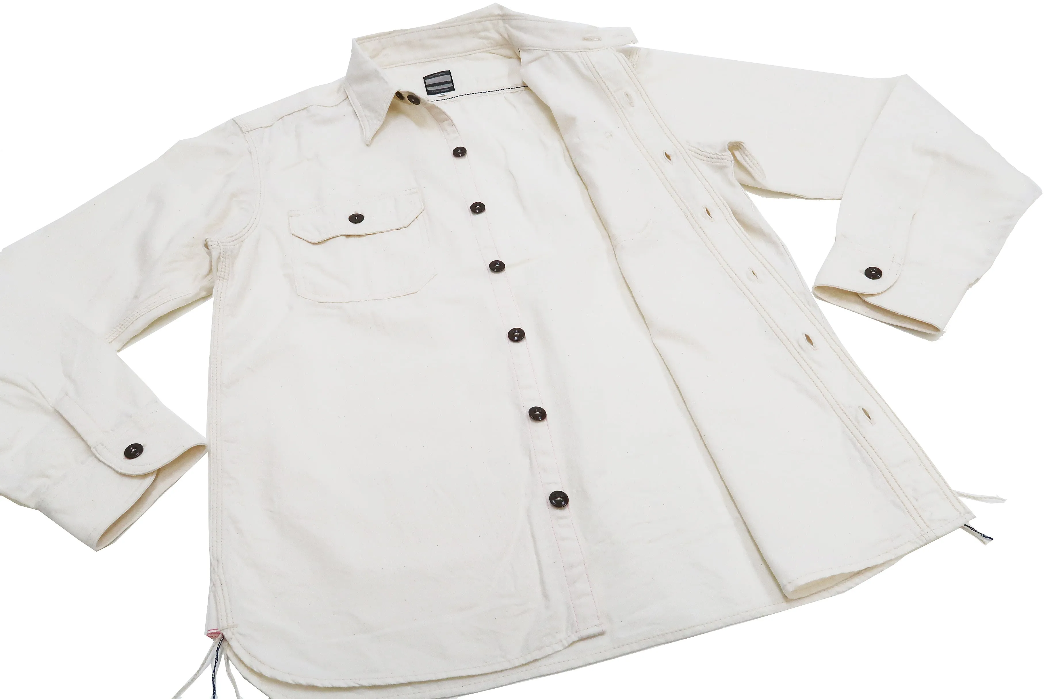 Momotaro Jeans Chambray Shirt Men's Solid Long Sleeve Button Up Work Shirt MS044 Natural