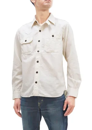 Momotaro Jeans Chambray Shirt Men's Solid Long Sleeve Button Up Work Shirt MS044 Natural