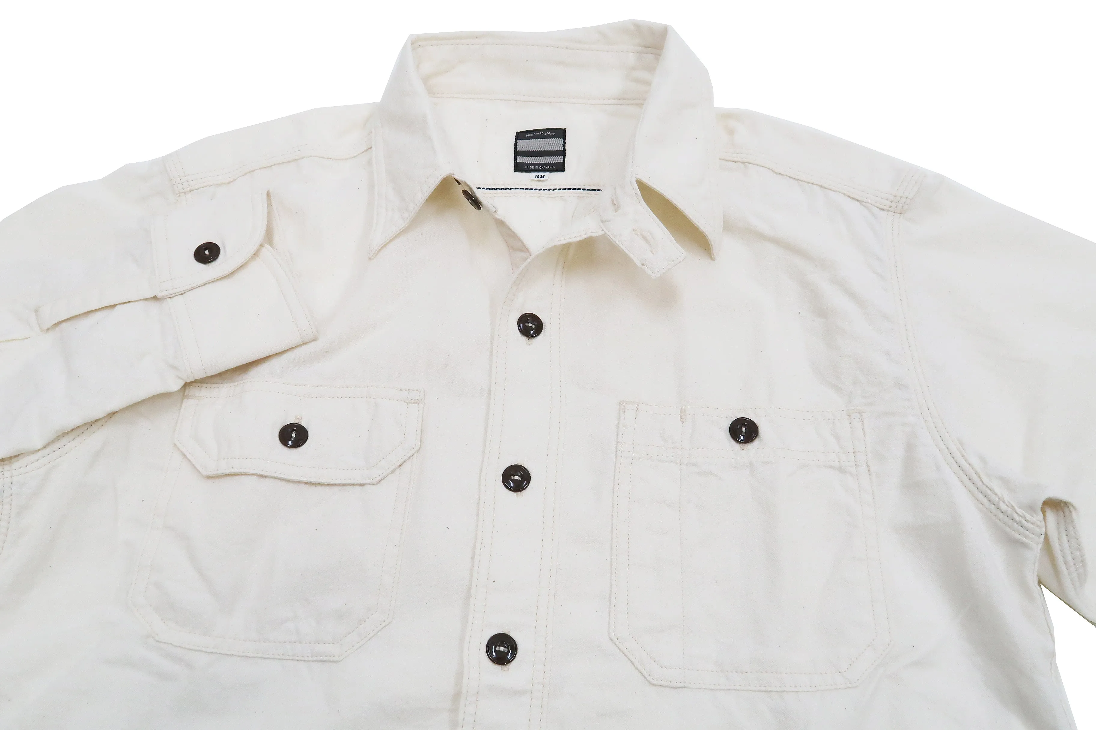 Momotaro Jeans Chambray Shirt Men's Solid Long Sleeve Button Up Work Shirt MS044 Natural