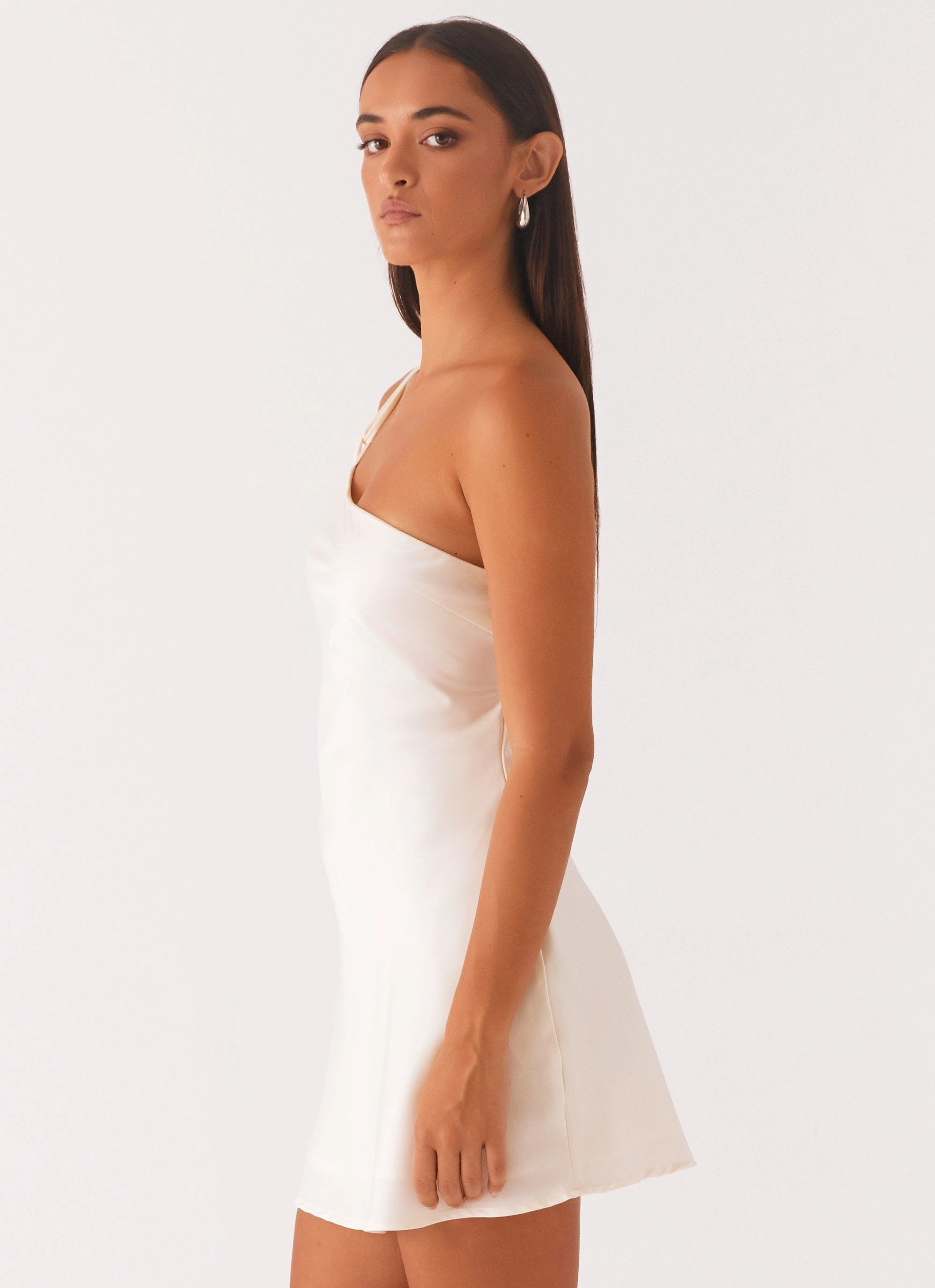 Lights Out Mini Dress - Pearl Satin Fabric Autumn Mood