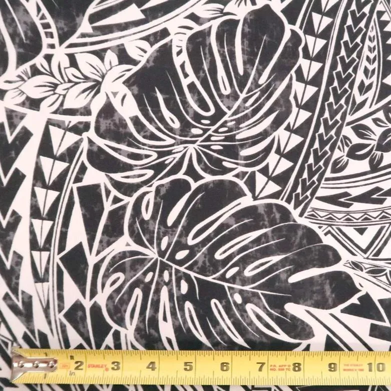 Monstera Polynesian Tribal Prints Fabric | Black
