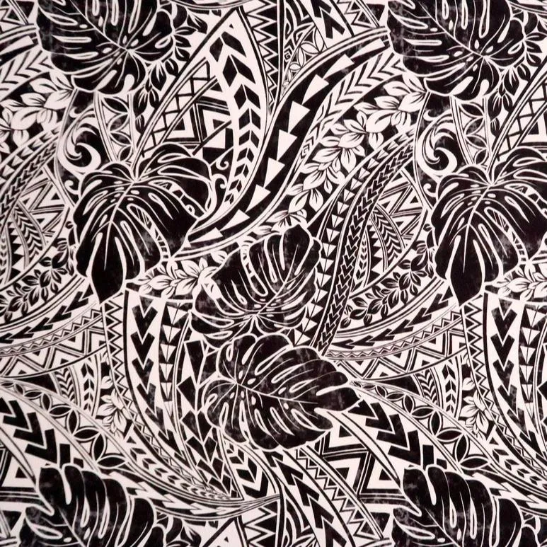 Monstera Polynesian Tribal Prints Fabric | Black