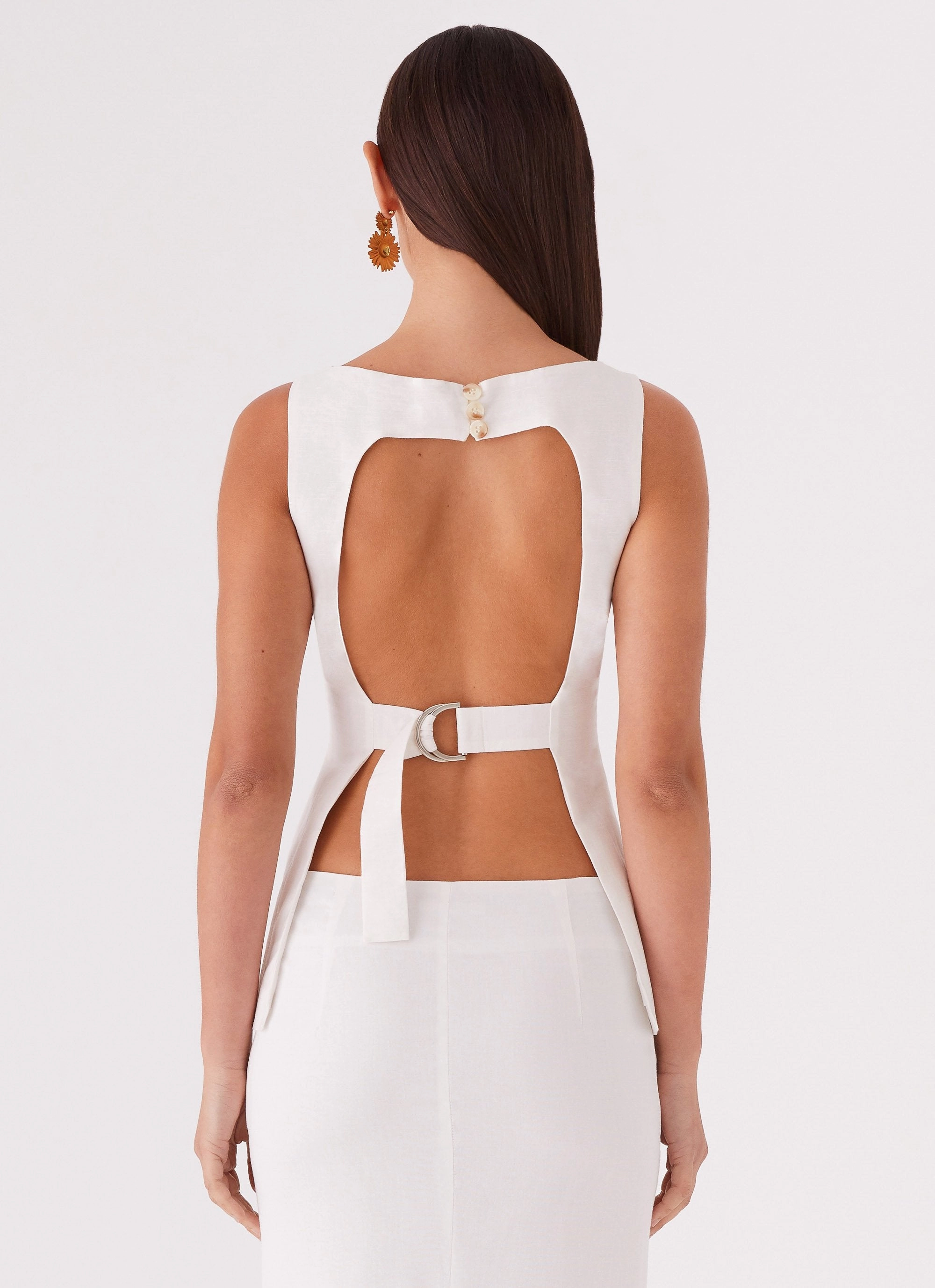 Mooney Linen Top - White Compression Gradient