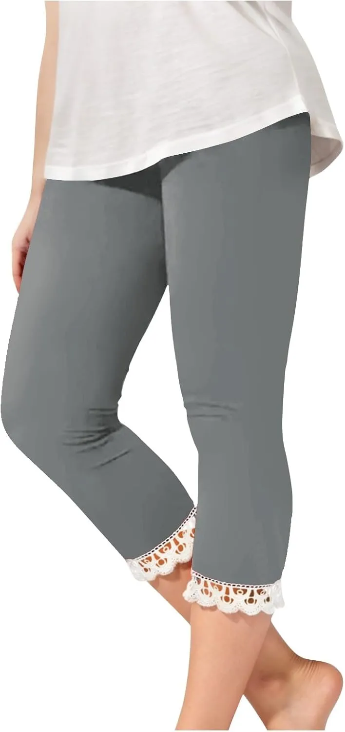 Moonker Toddler Girl Leggings Lace Trim Pants Elastic Waist Stretch Yoga Leggings Cute Summer Beach Athletic