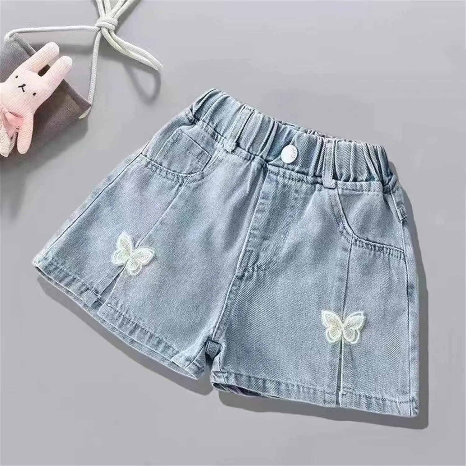 Moonker Toddler Girl Summer Denim Shorts Flower Elastic High Waisted Straight Wide Leg Cute Jeans Hot Pants