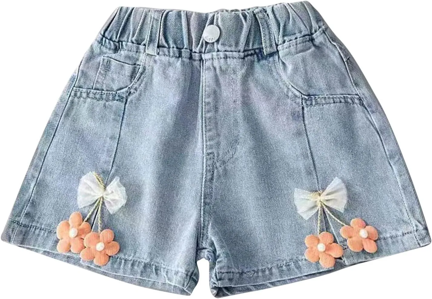 Moonker Toddler Girl Summer Denim Shorts Flower Elastic High Waisted Straight Wide Leg Cute Jeans Hot Pants