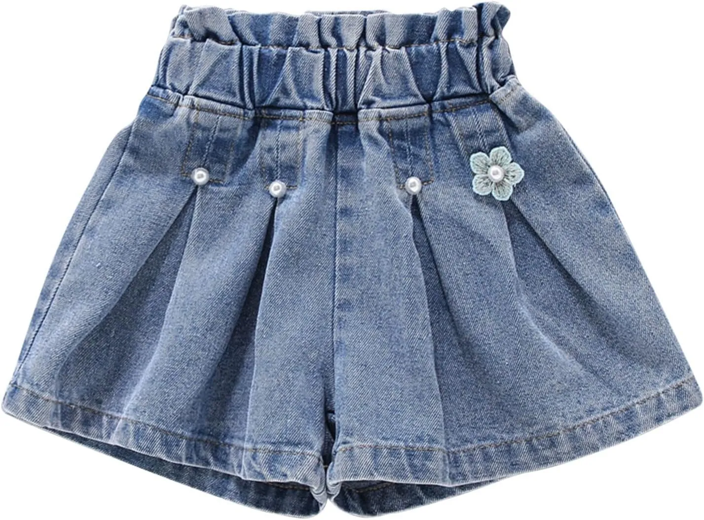 Moonker Toddler Girl Summer Denim Shorts Flower Elastic High Waisted Straight Wide Leg Cute Jeans Hot Pants