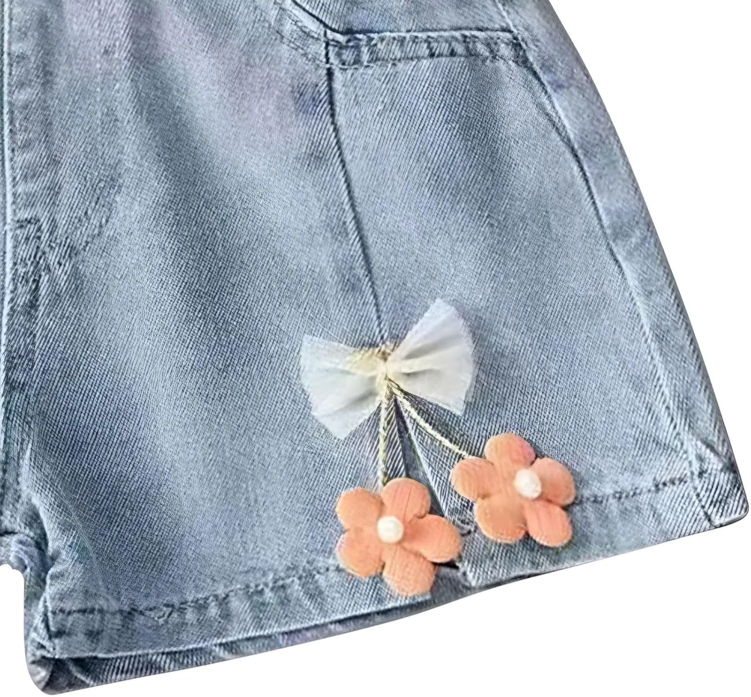 Moonker Toddler Girl Summer Denim Shorts Flower Elastic High Waisted Straight Wide Leg Cute Jeans Hot Pants