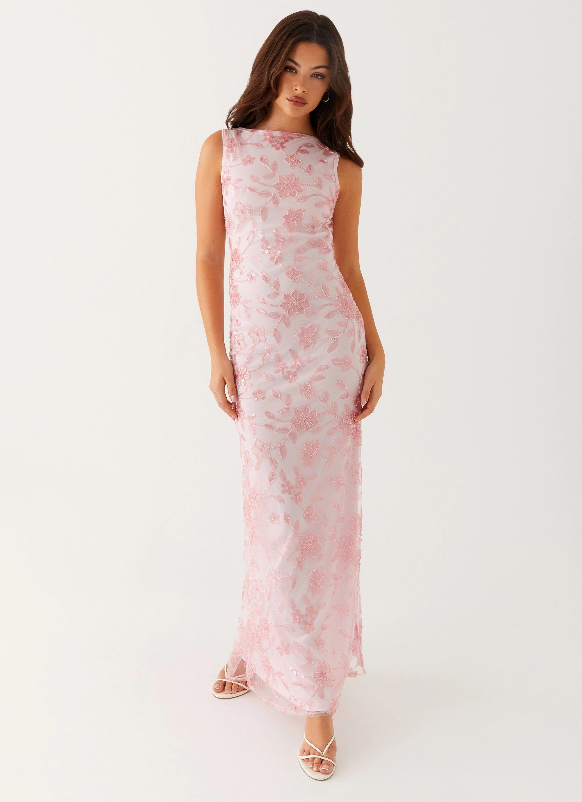 Moorey High Neck Maxi Dress - Pink Modern Staple Smooth Mood