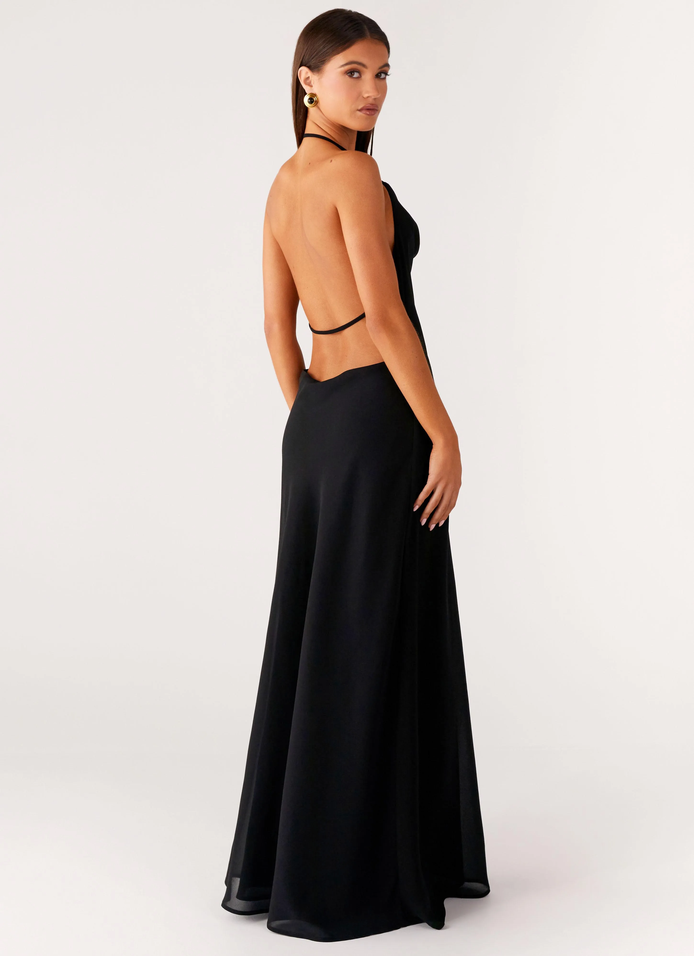 Morning Crush Cowl Maxi Dress - Black SoftTouchTexture Minimalist Look