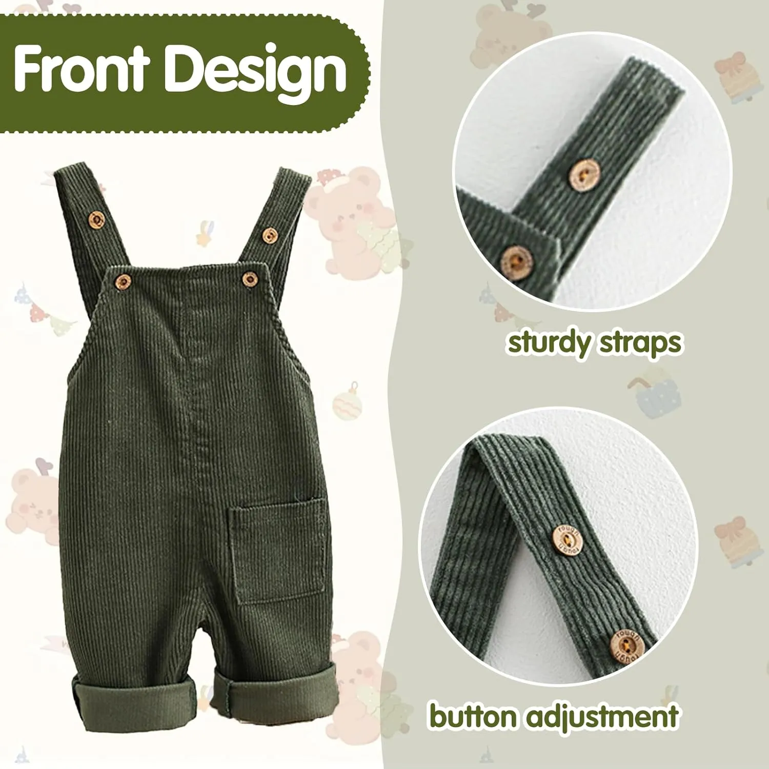 Mornyray Toddler Boy Girl Soft Corduroy Suspender Pants Kids Overalls Loose Retro