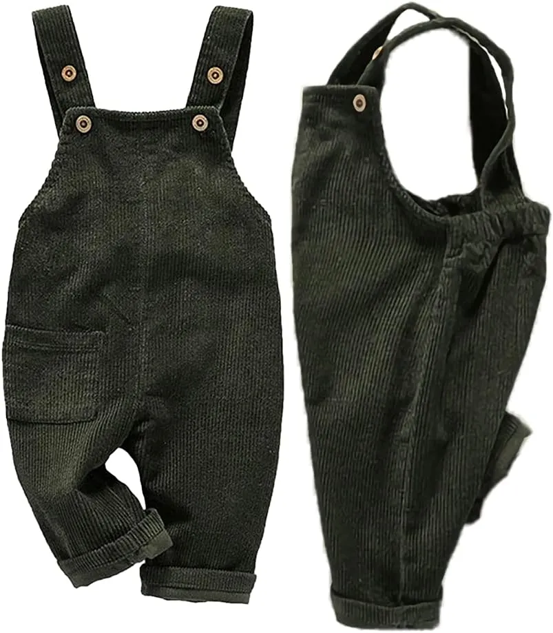 Mornyray Toddler Boy Girl Soft Corduroy Suspender Pants Kids Overalls Loose Retro