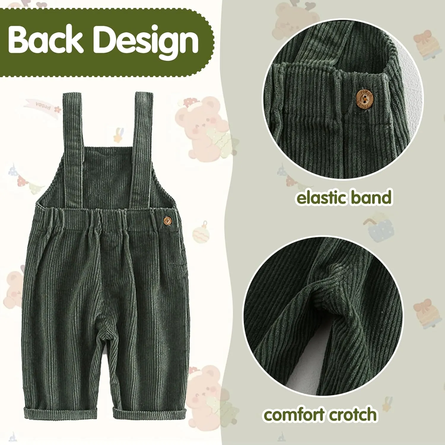 Mornyray Toddler Boy Girl Soft Corduroy Suspender Pants Kids Overalls Loose Retro