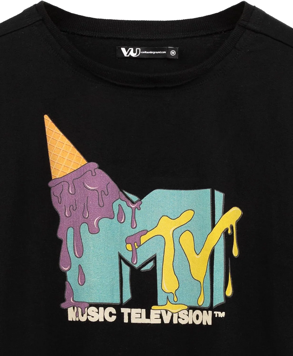 MTV Cropped T-Shirt Womens Ladies Music Ice Cream Logo Black Crop Top
