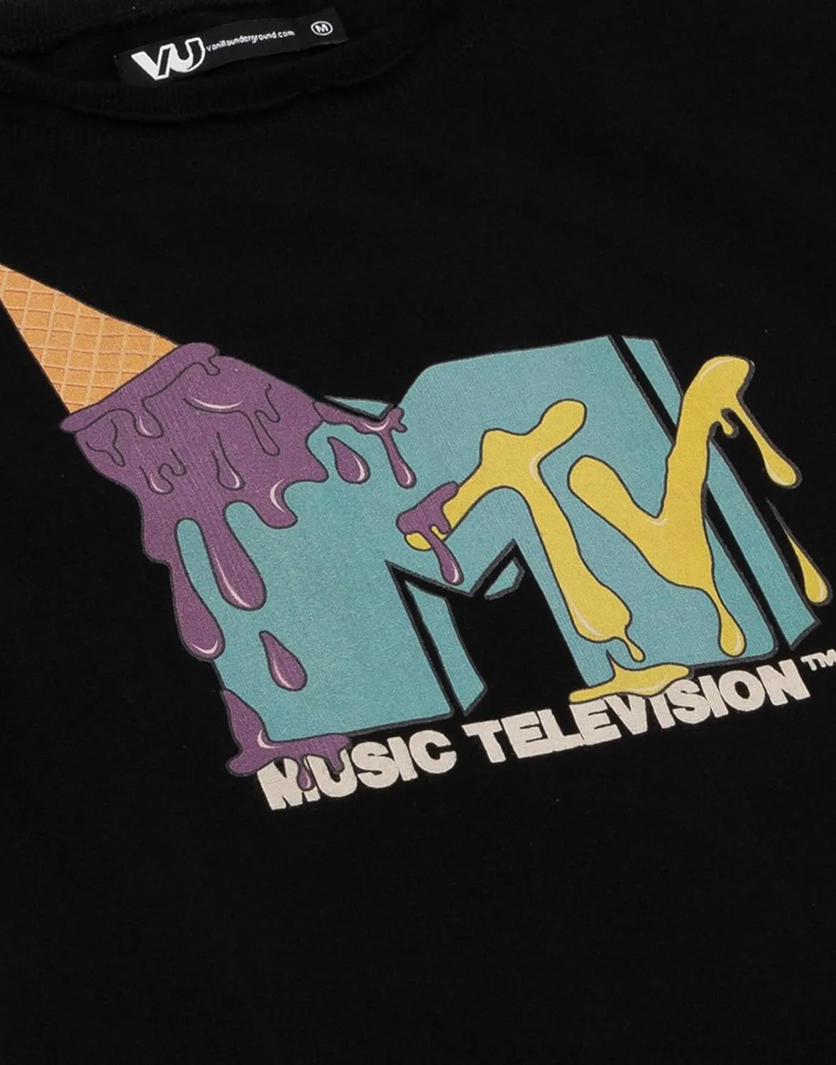 MTV Cropped T-Shirt Womens Ladies Music Ice Cream Logo Black Crop Top