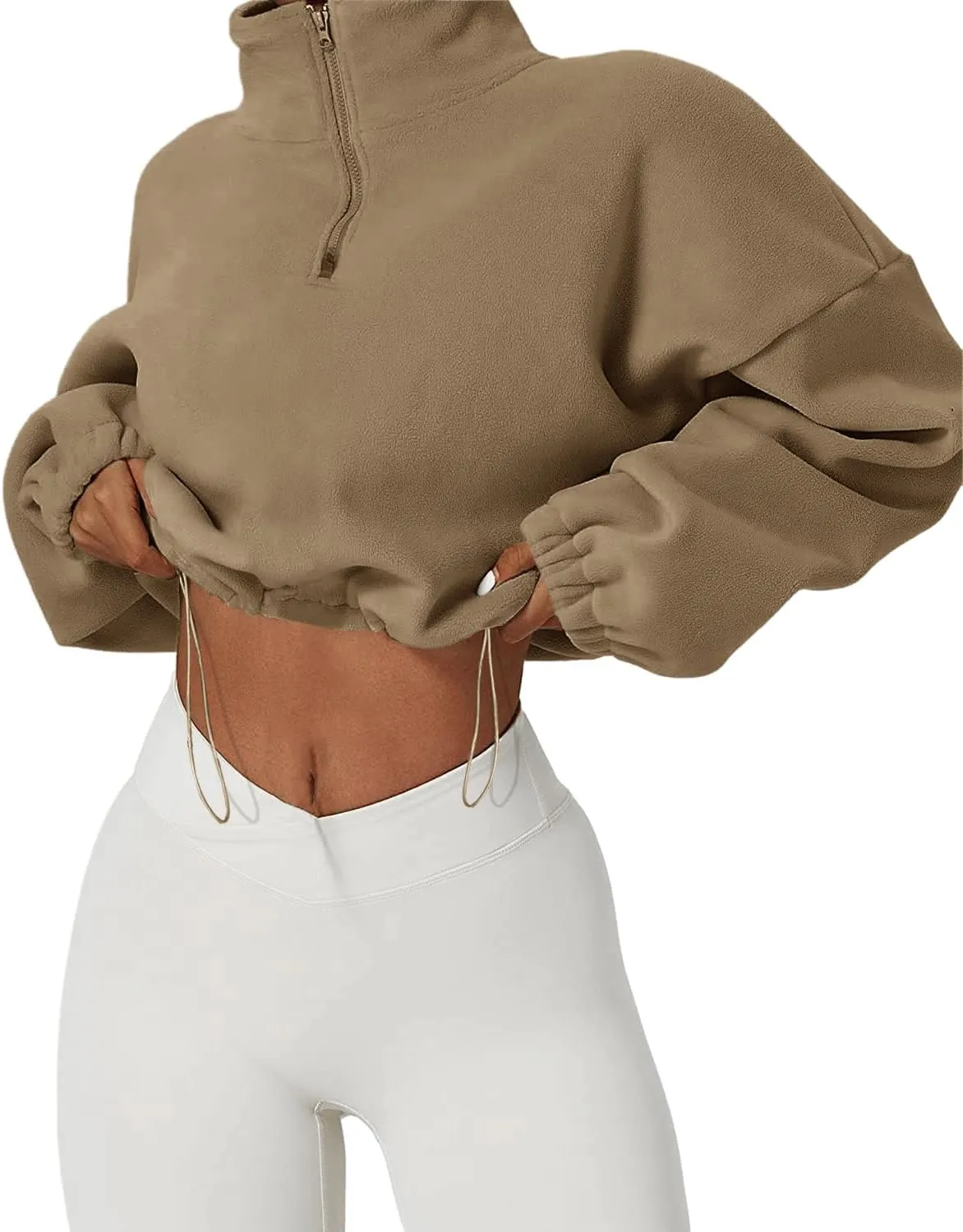 Muchpow Women's Casual Sweatshirts Fall Half Zip Up Hoodies Fleece Long Sleeve Crop Sherpa Fall Outfits 2023