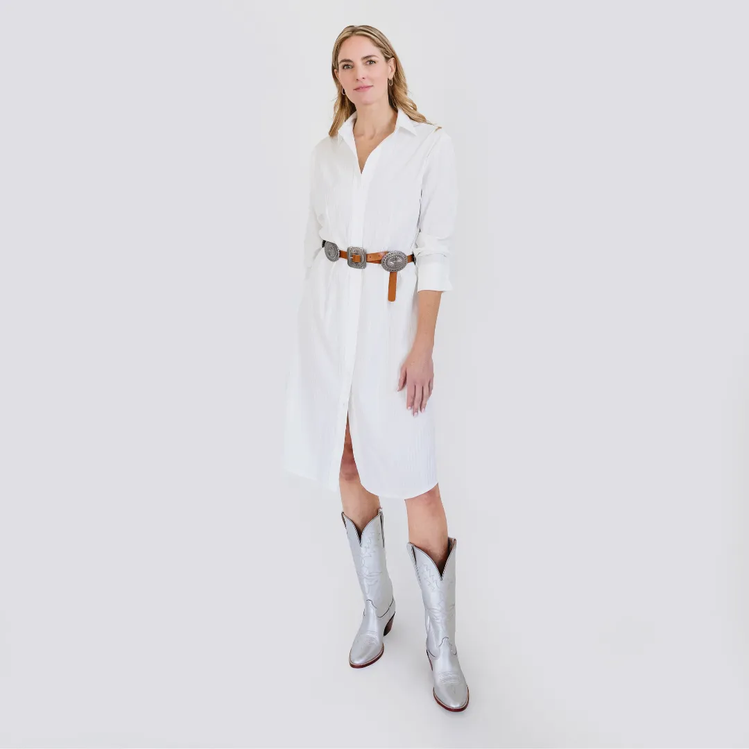 MASON'S DAUGHTER | Sutton Shirtdress, White/Tonal Stripe Breathable Comfort