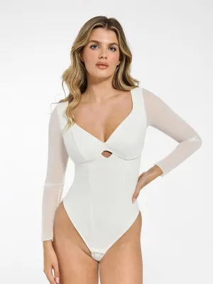 Shapewear Mesh Sleeve Cutout Sweetheart Sculpting Bodysuit NoiseReducingFabric Heat Dissipating