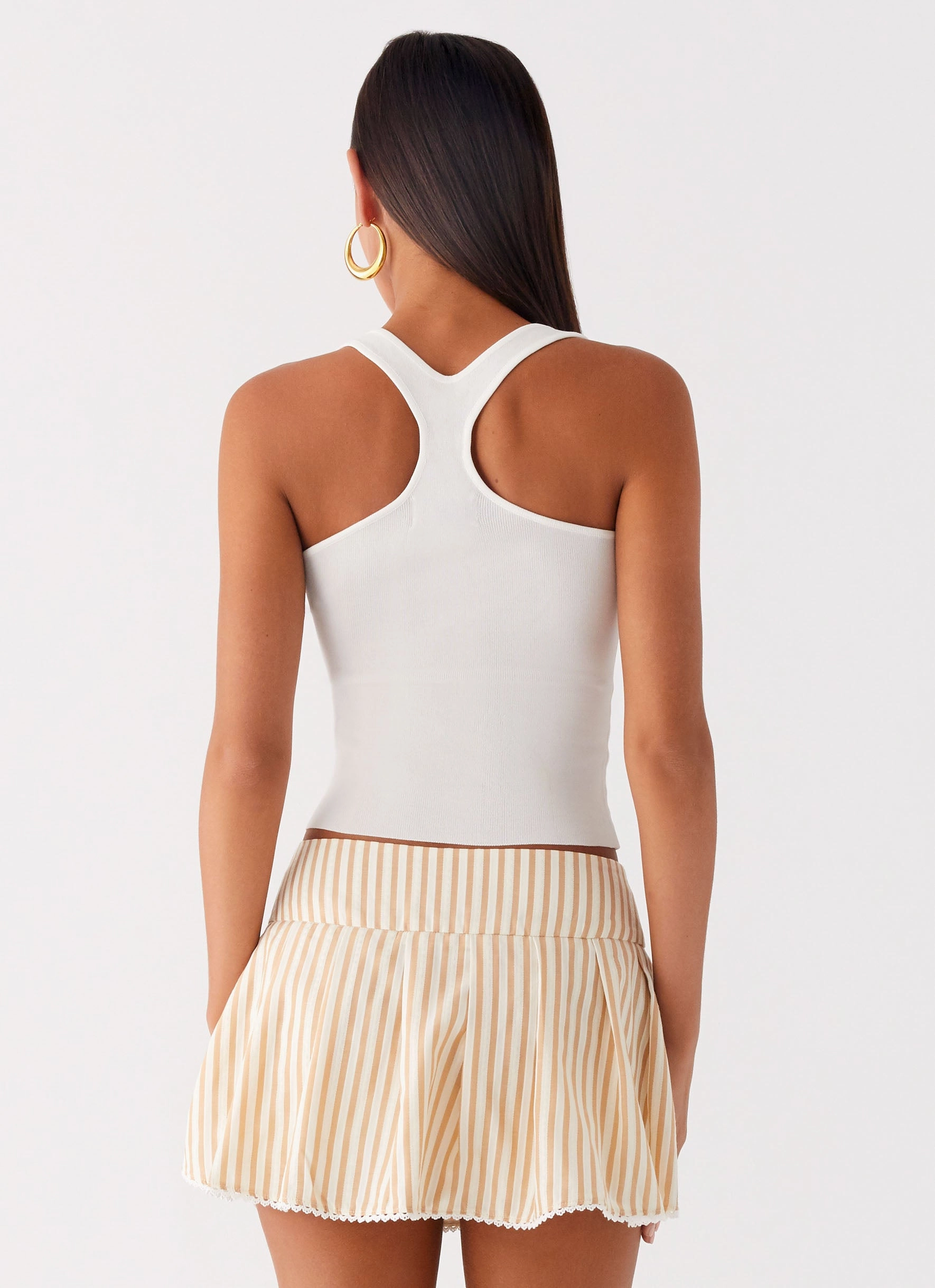 Versatile Fashion Oliviana Pleated Mini Skort - Taupe Stripe
