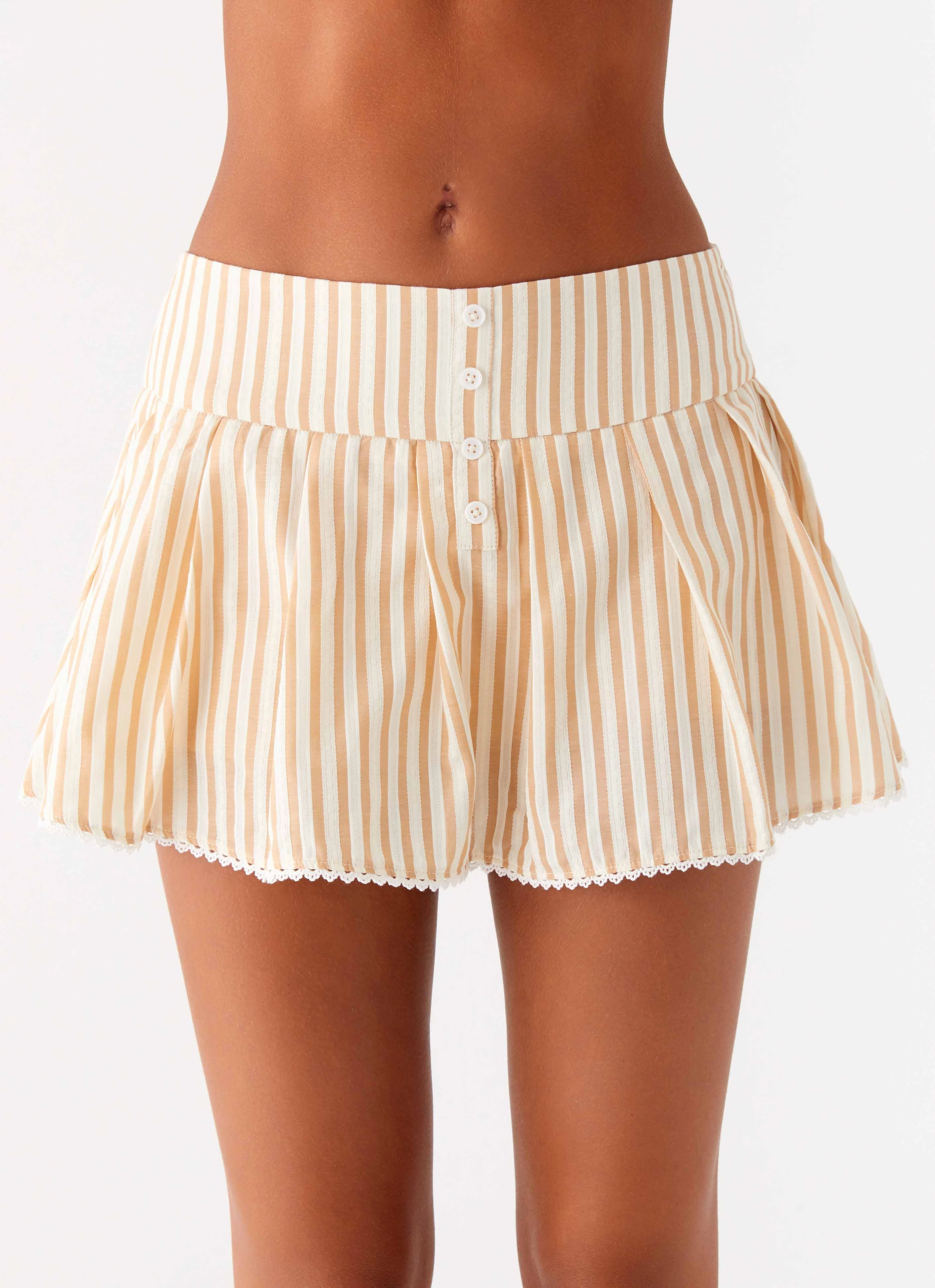 Oliviana Pleated Mini Skort - Taupe Stripe Breathable mesh
