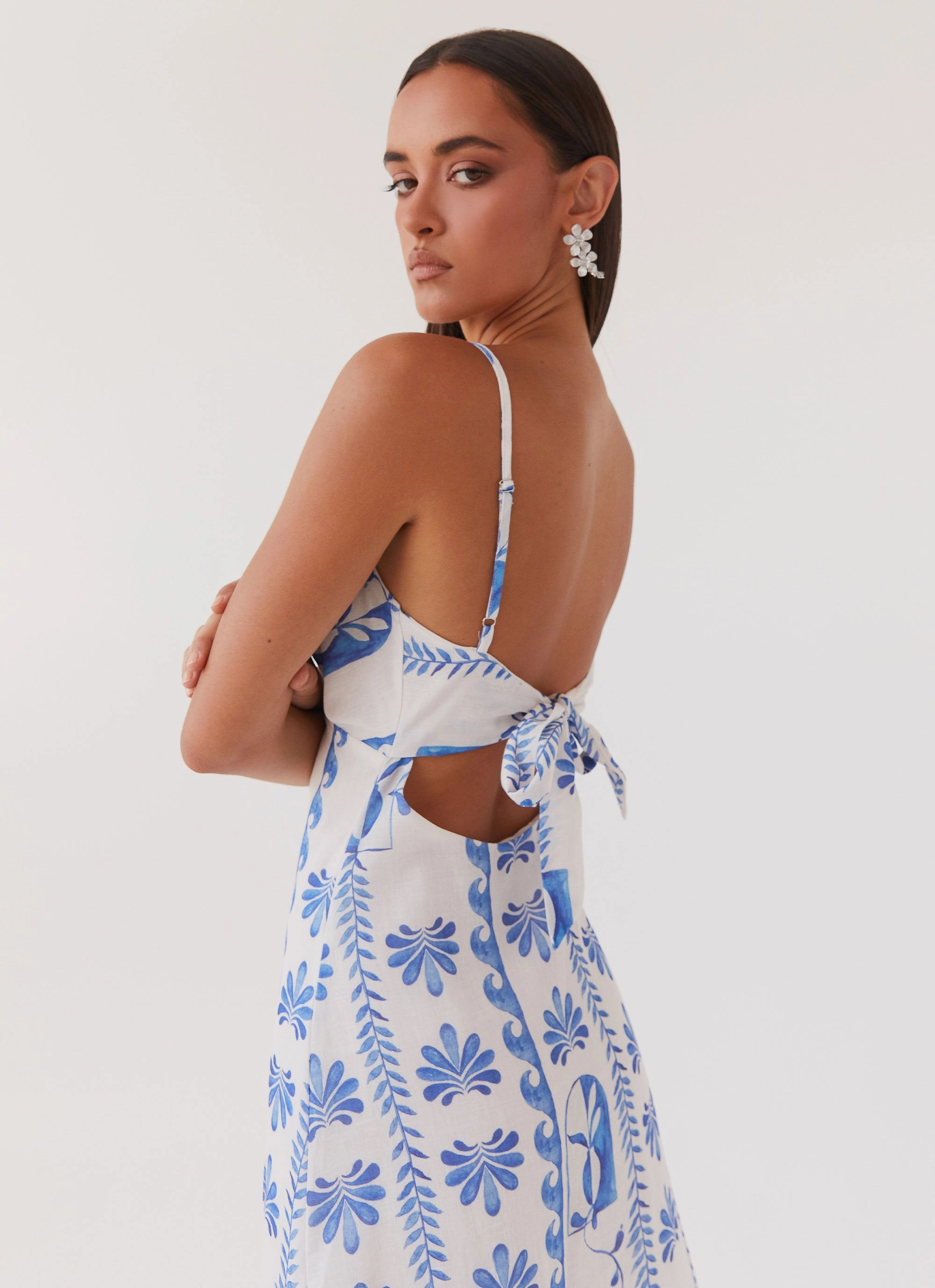 Flora Linen Maxi Dress - Floral Wave Breathable Material Art Event