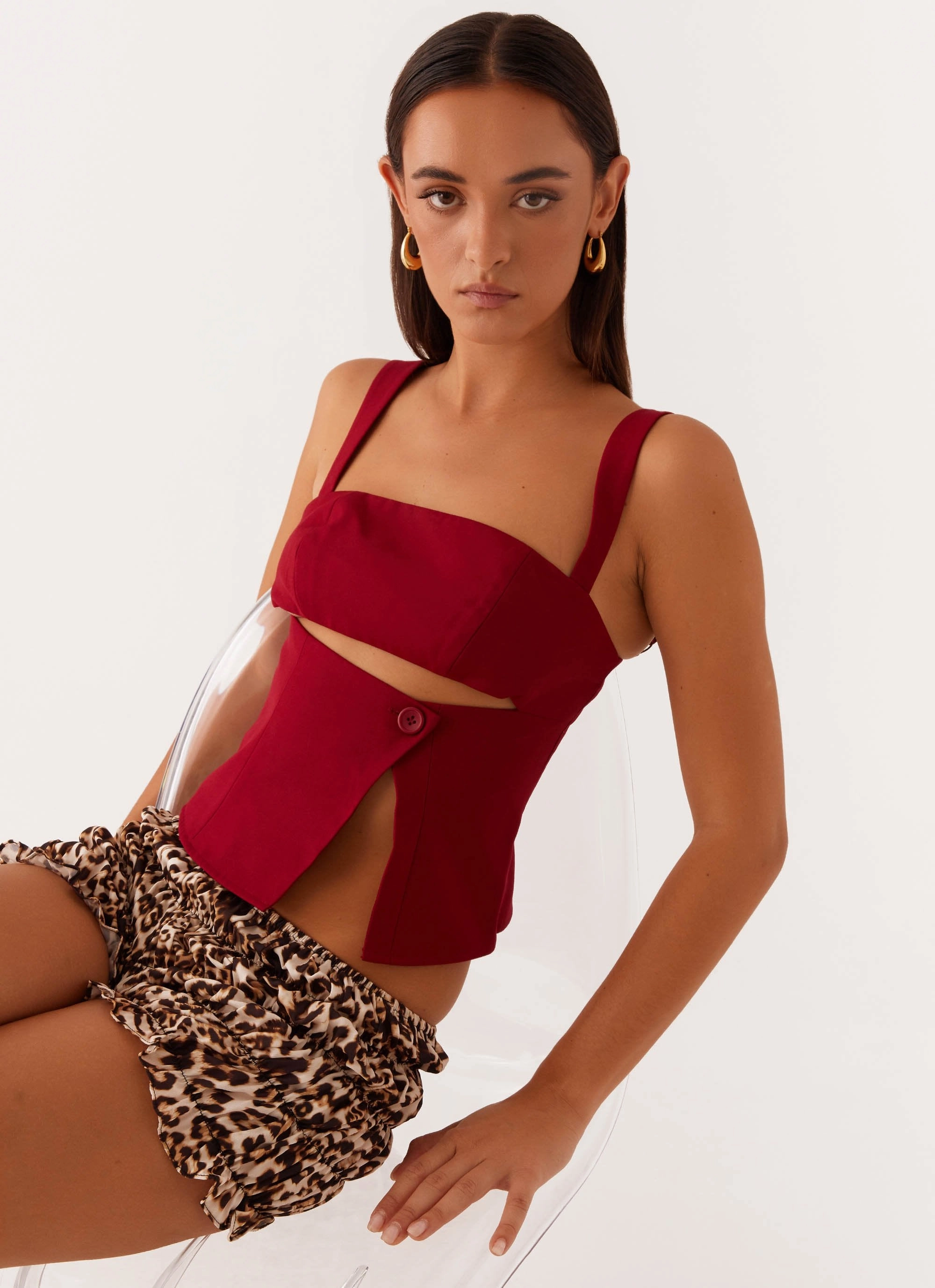 Layered Look Pia Cut Out Top - Red