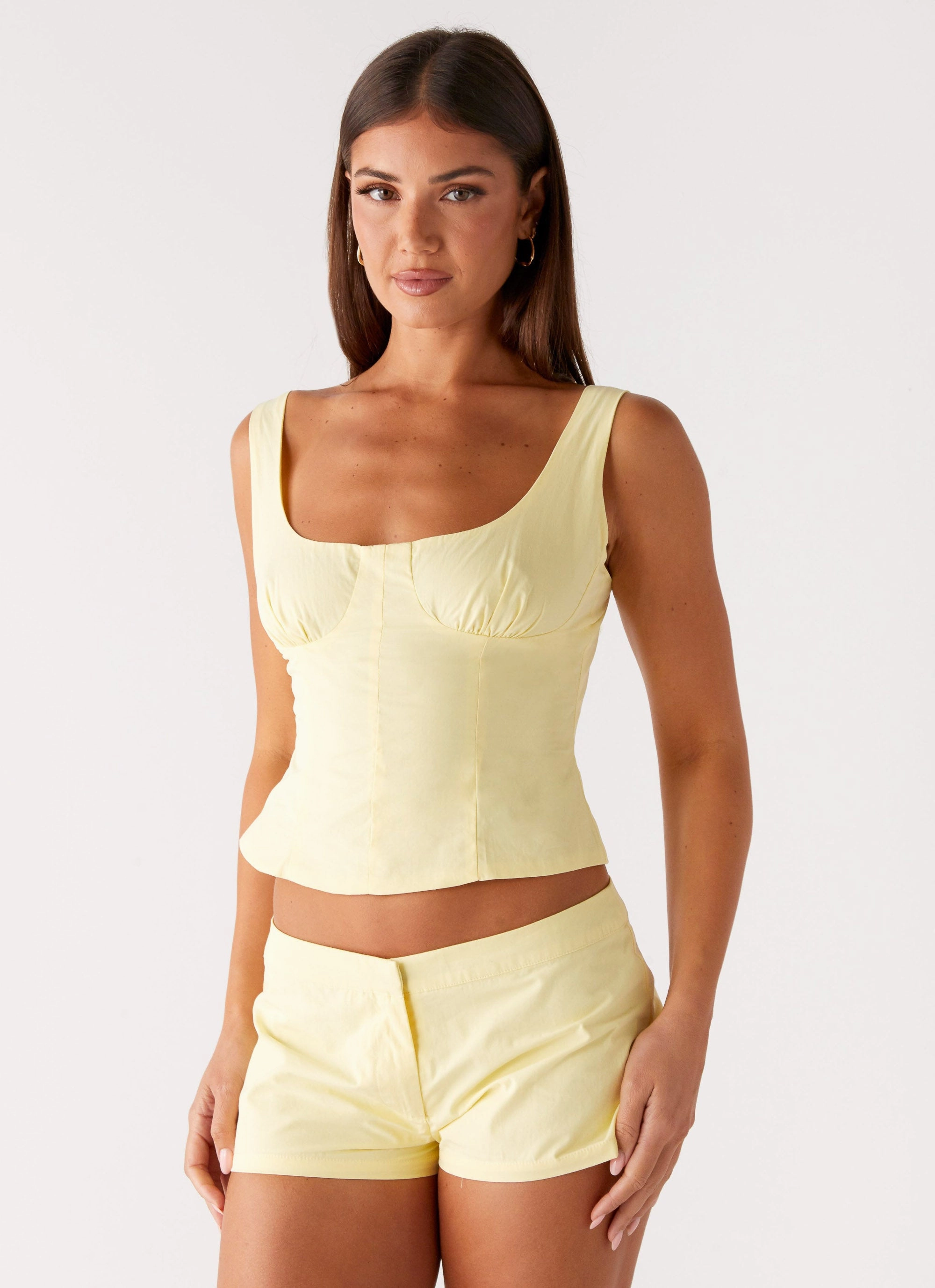 Summer Wardrobe Durable Overlock Stitch Coastline Bustier Top - Yellow