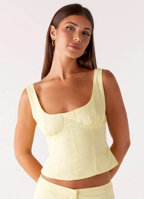 Circular Knit Technique NonChafing Fabric Coastline Bustier Top - Yellow