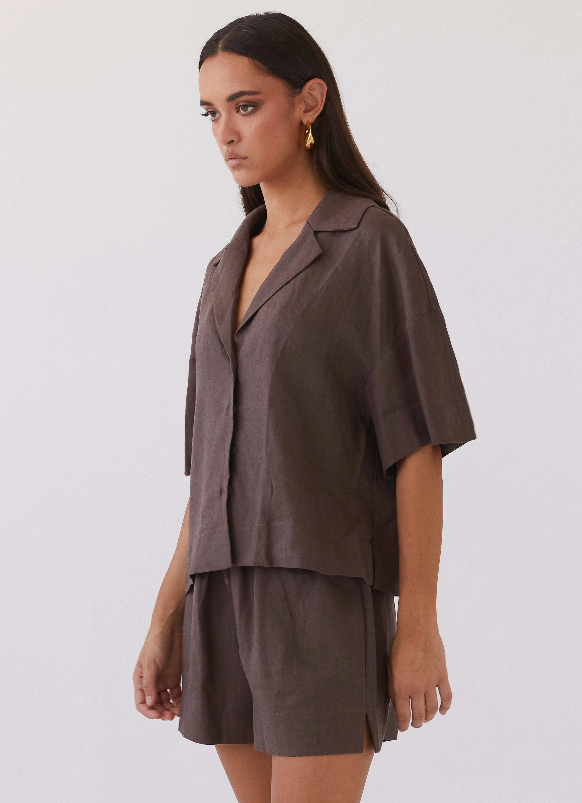 Chelsea Lounge Linen Shorts - Chestnut Adjustable Hem Lock System Functional Pocket