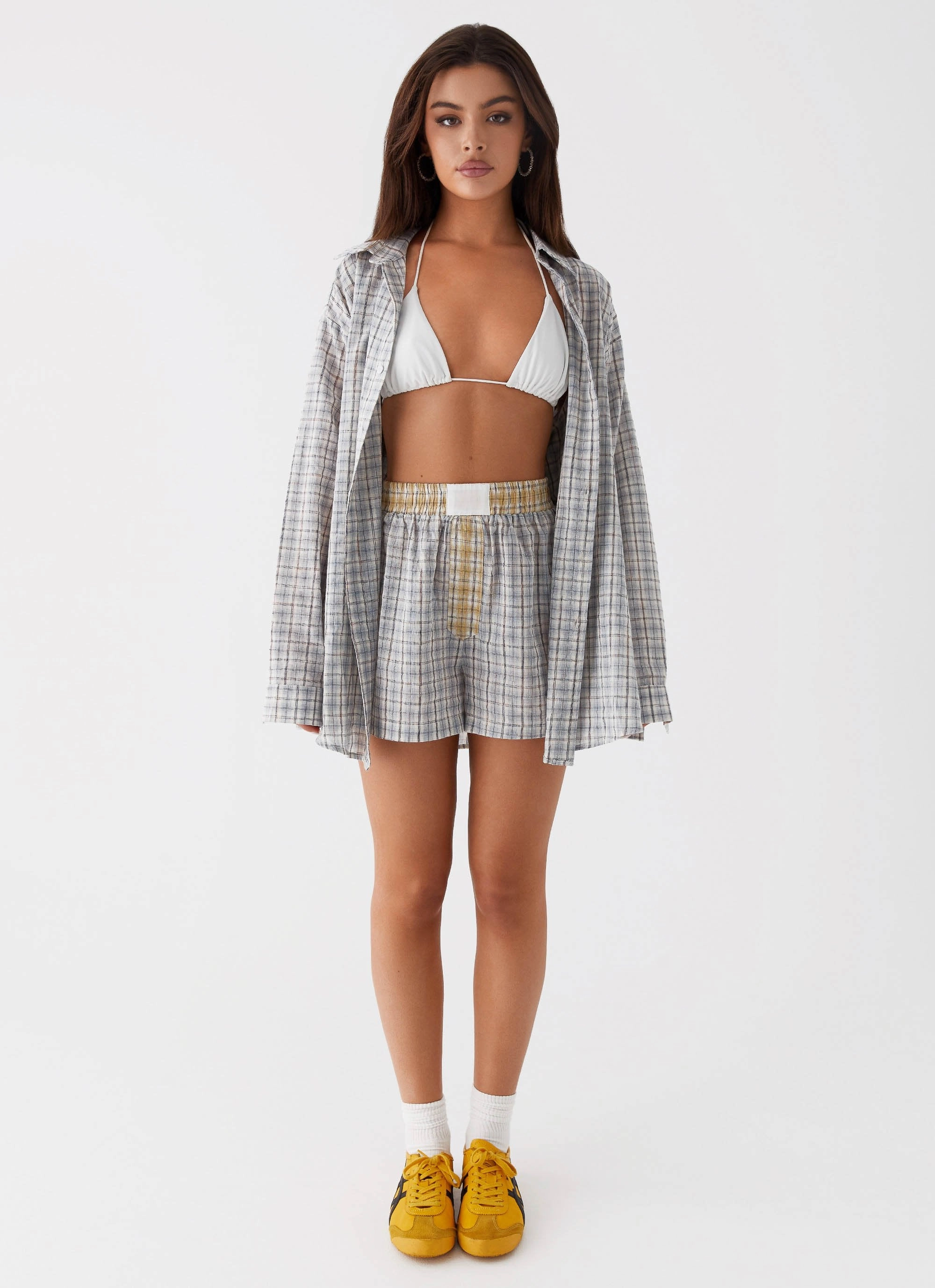 Organic Cotton Blend simple design Harley Boxers - Grey Check