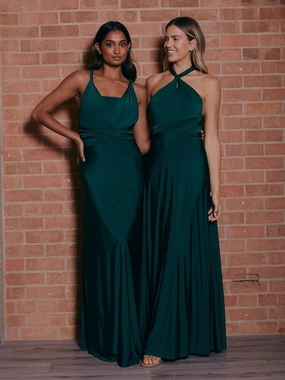 Winter Layering Fresh Stitch Multi-way Slinky Maxi Dress / Emerald