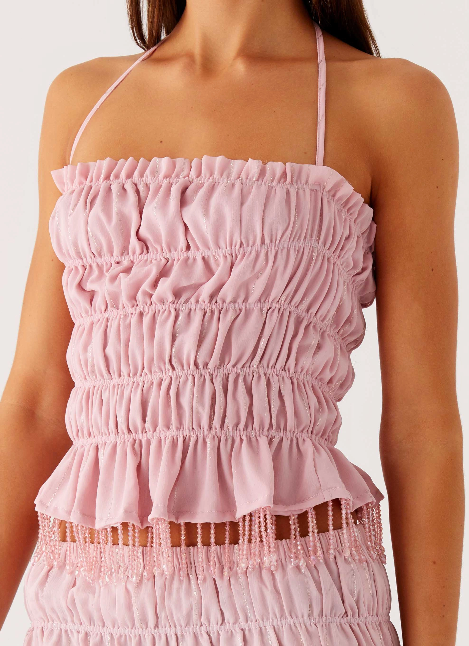 FlexibleLayeredConstruction Shari Beaded Halter Top - Pink