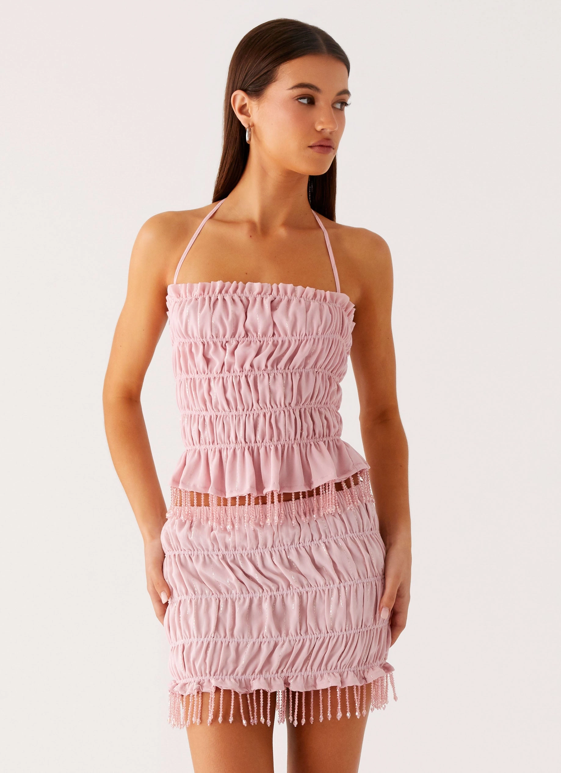 Microfiber Technology Shari Beaded Halter Top - Pink