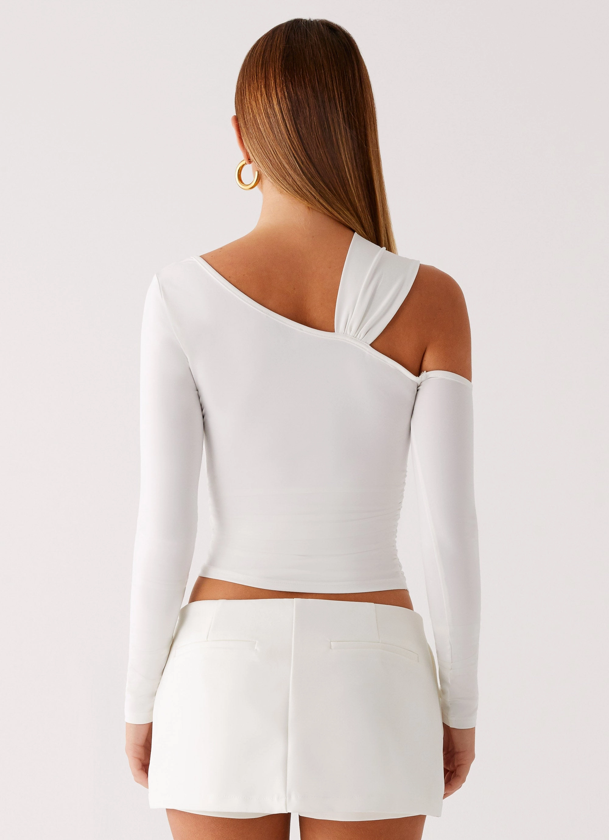 Cloud Kiss Asymmetric Long Sleeve Top - Cream Reinforced Hems ZipperedPockets