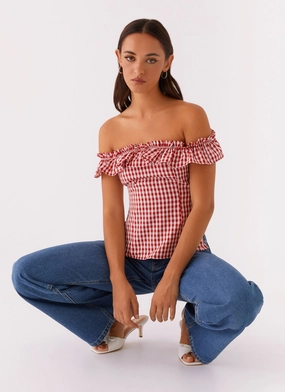 Gwyneth Top - Red Gingham ButtonlessClosure