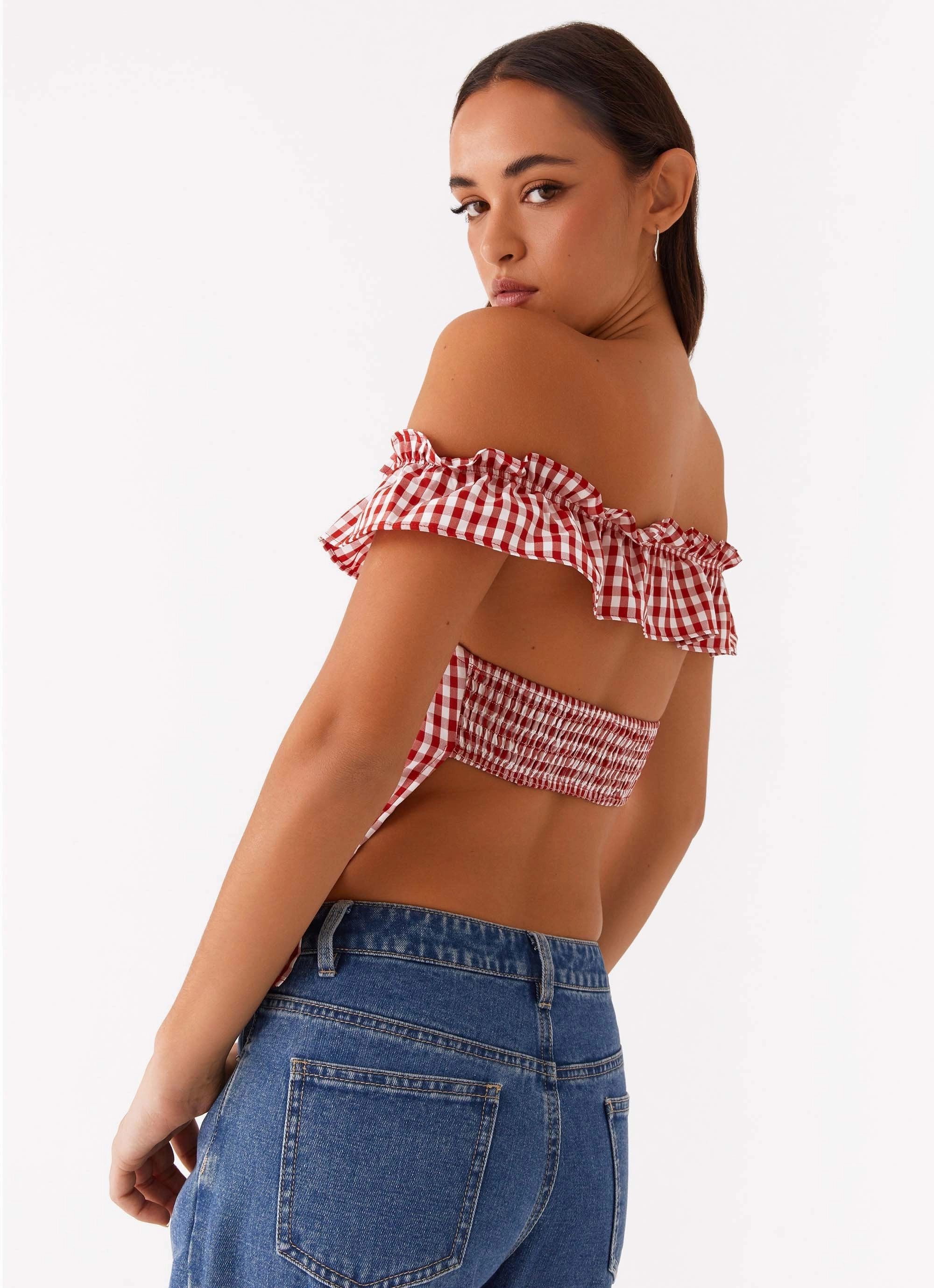 Gwyneth Top - Red Gingham Active Design BreathableFabricTech
