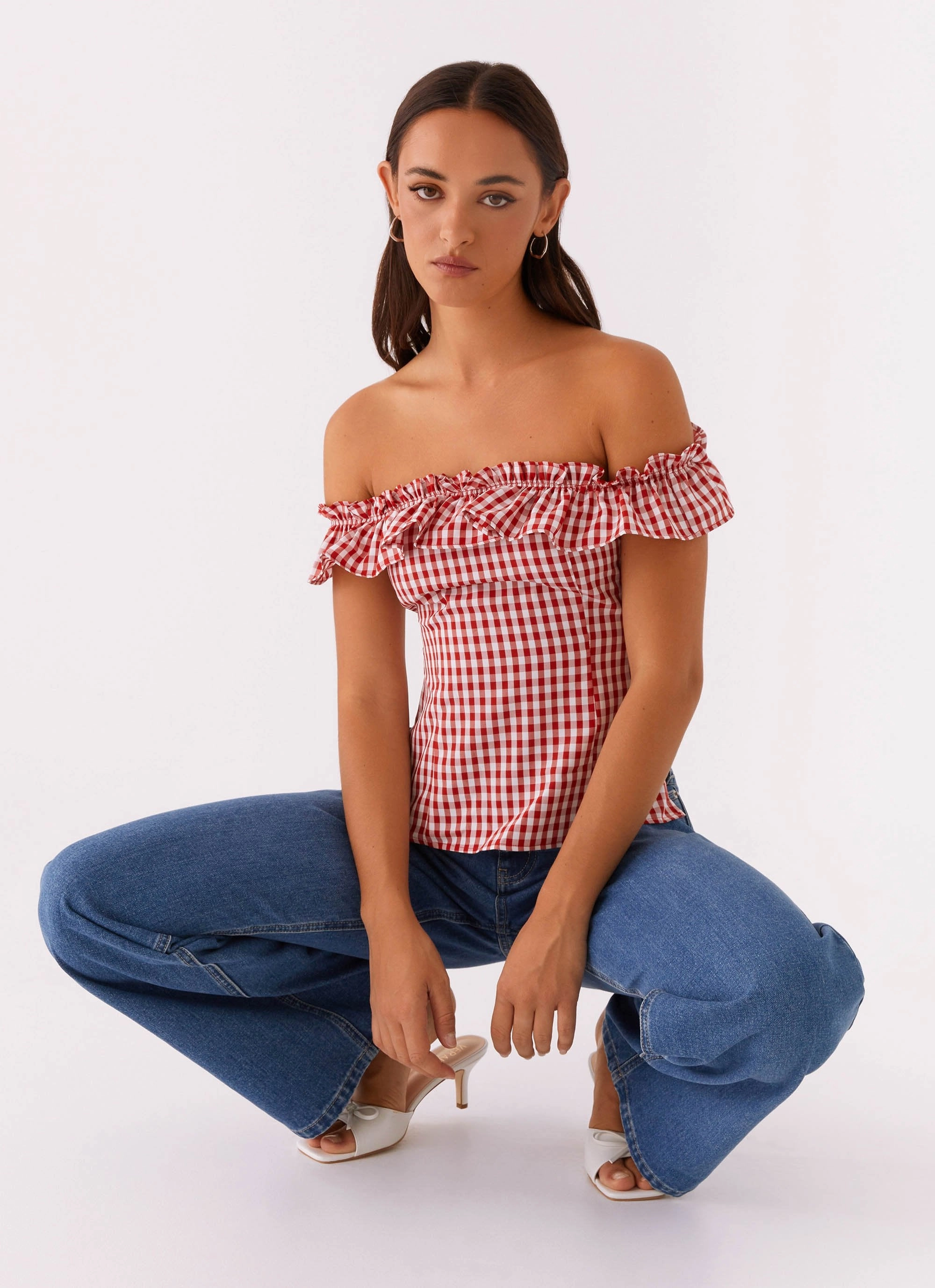 Gwyneth Top - Red Gingham ButtonlessClosure