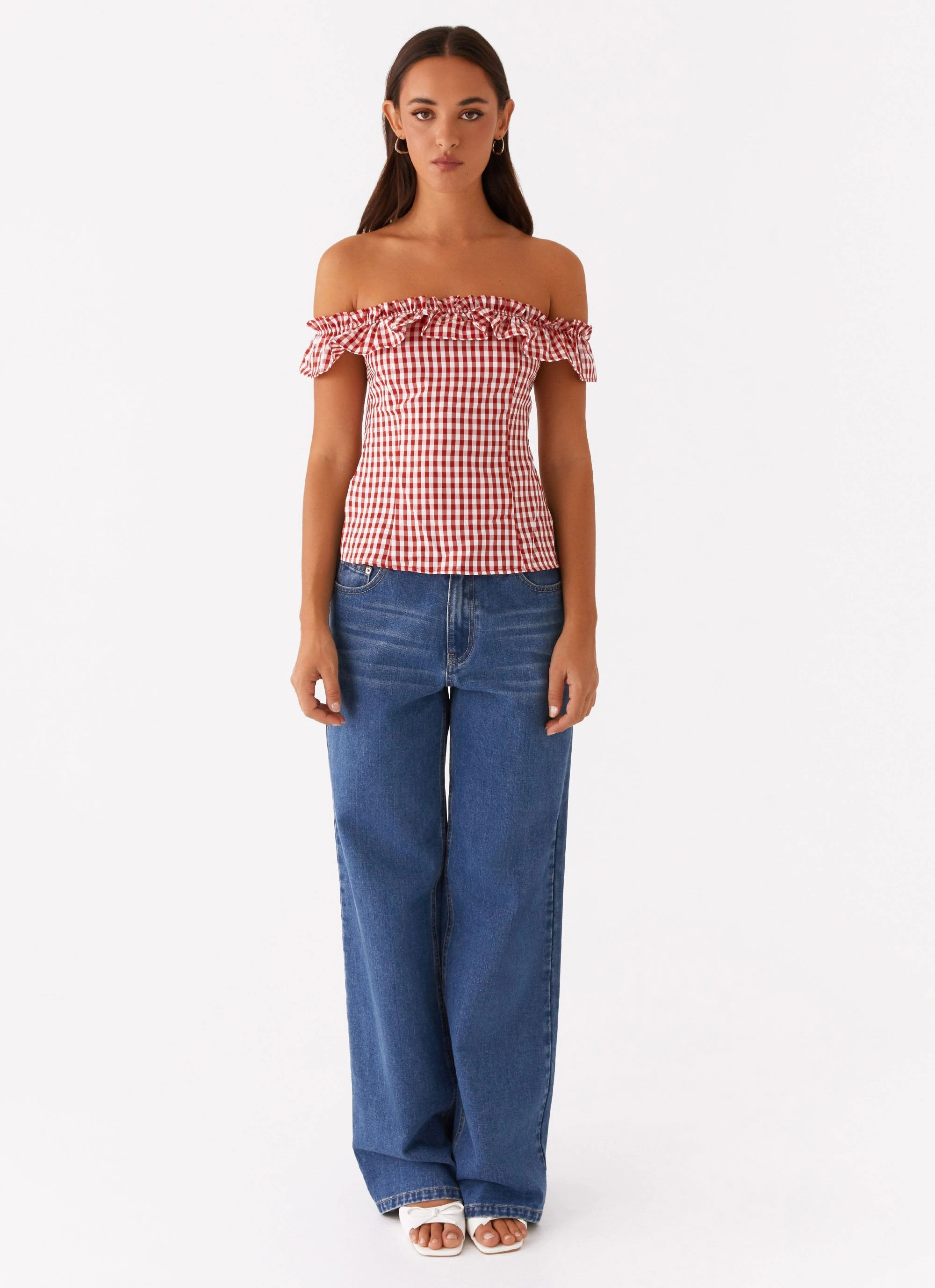 Wrinkle Resistant Treatment Gwyneth Top - Red Gingham