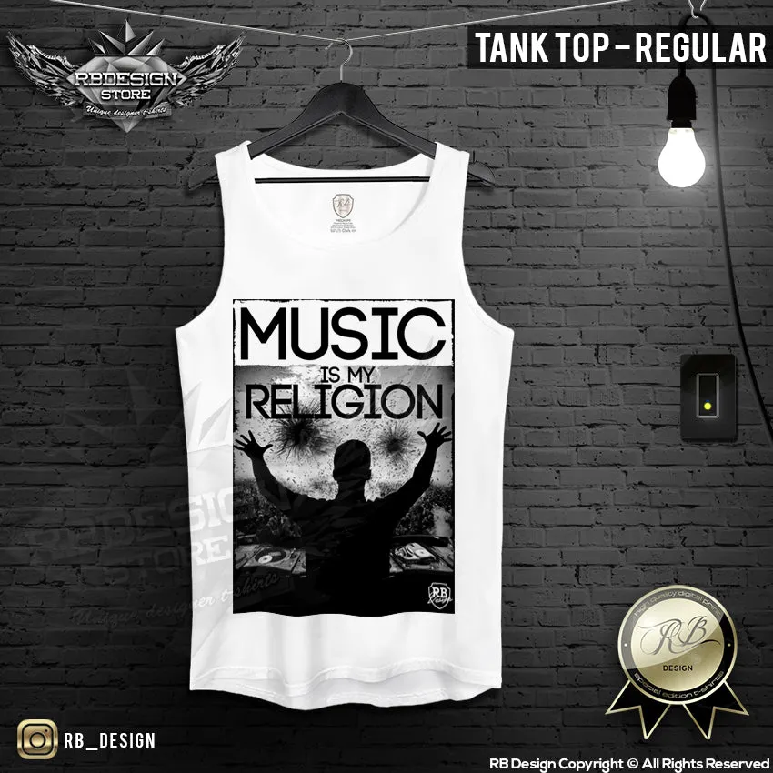 Music Is My Religion Men's DJ T-shirt Premium Festival Tank Top MD081