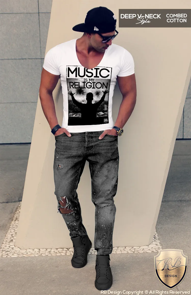 Music Is My Religion Men's DJ T-shirt Premium Festival Tank Top MD081