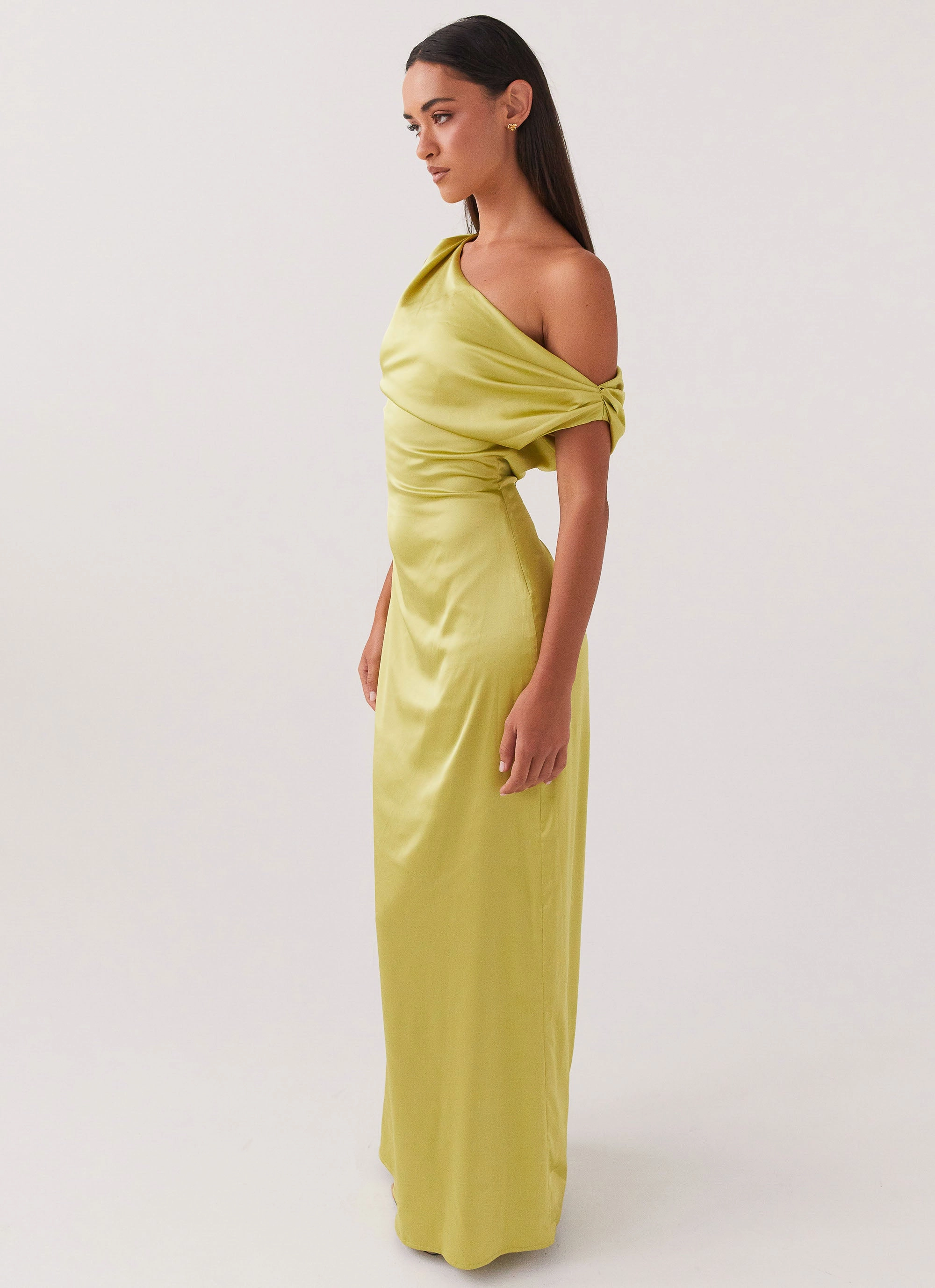 Heart Of Glass Satin Maxi Dress - Chartreuse Fit Base Smart Vibe