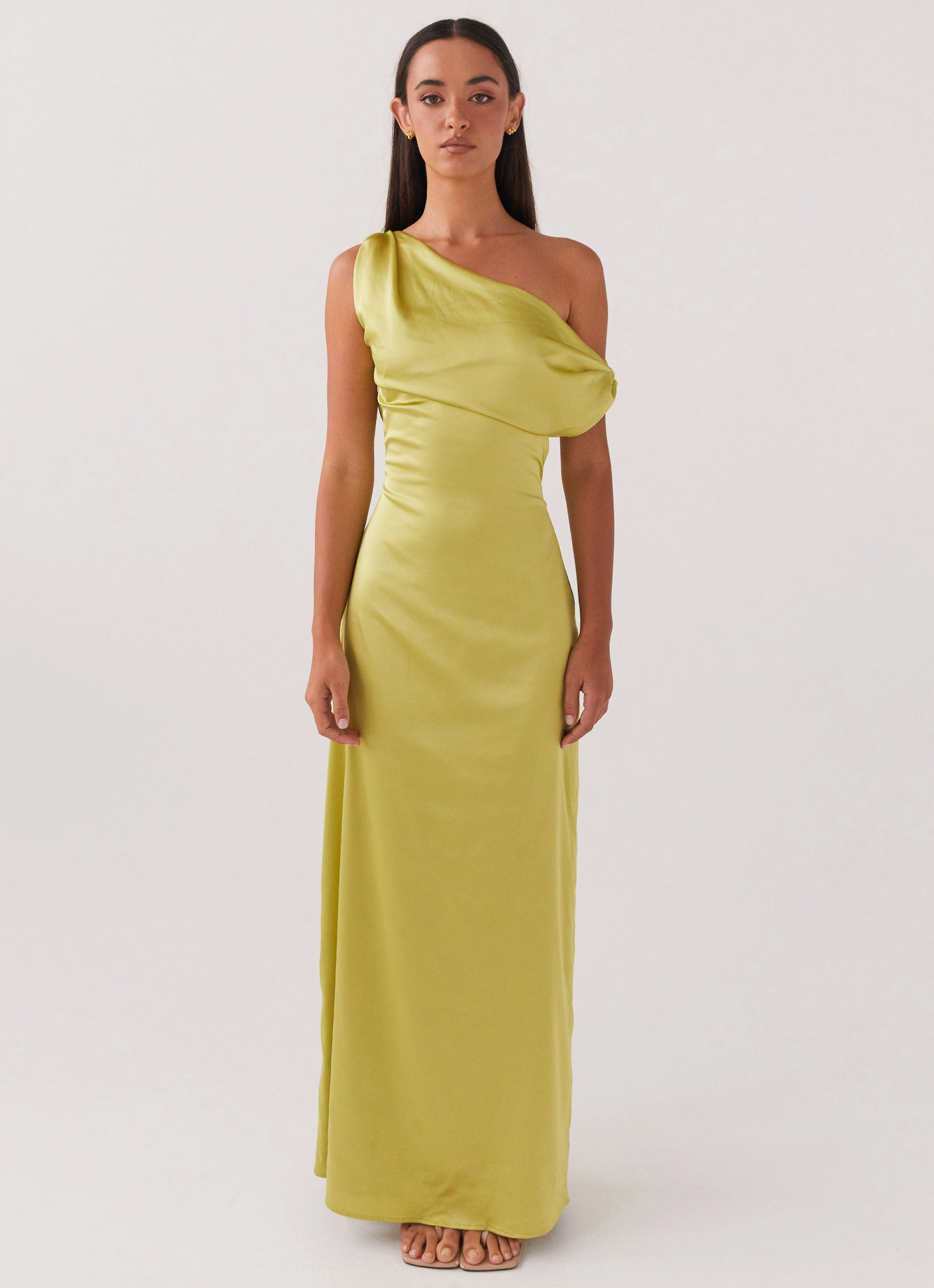 Heart Of Glass Satin Maxi Dress - Chartreuse everyday elegance Versatile Wearable