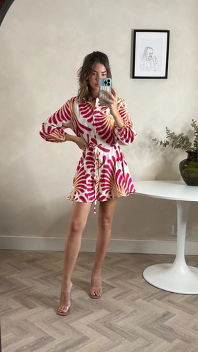 Fit for All Seasons Myla Mini Tie Shirt Dress Red & Cream