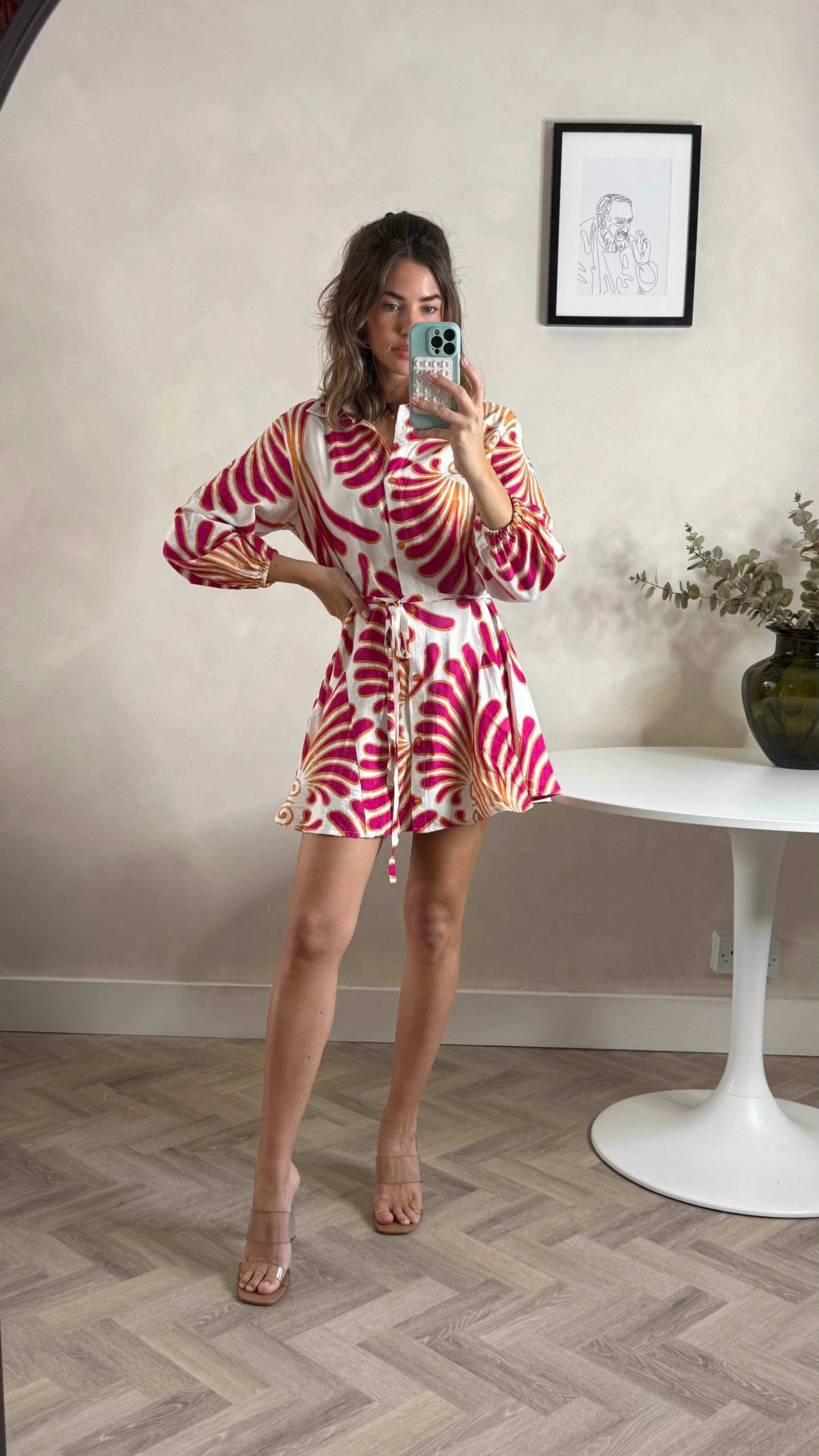 Fit for All Seasons Myla Mini Tie Shirt Dress Red & Cream