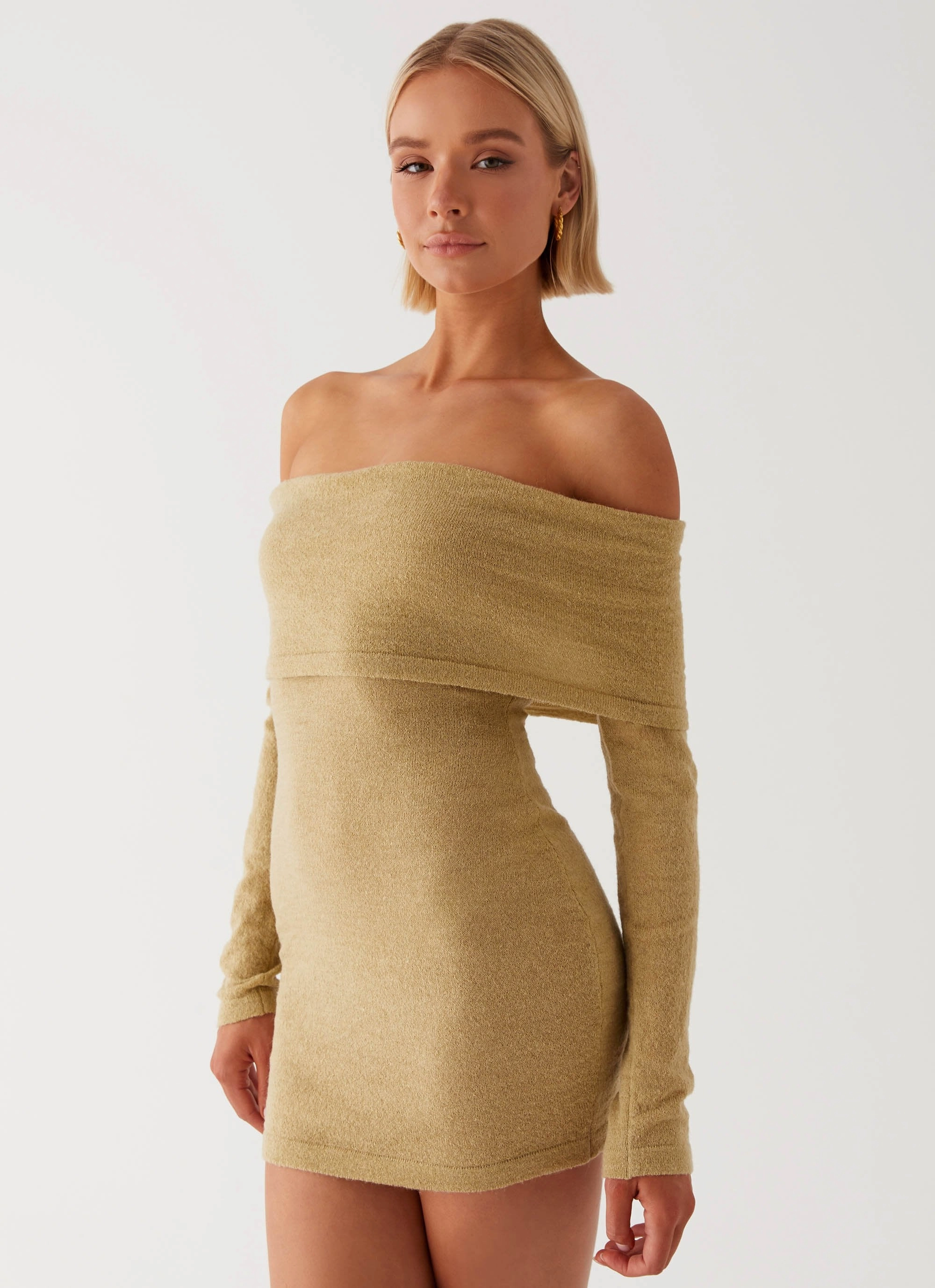 Myla Off Shoulder Mini Dress - Camel Care-Instructions-Included