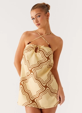 Naomi Criss Cross Mini Dress - Tidal Wave Print Silky Layer