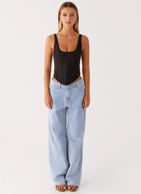 Narelle Corset Top - Black SoftTouchBrushedInterior SleevelessOption